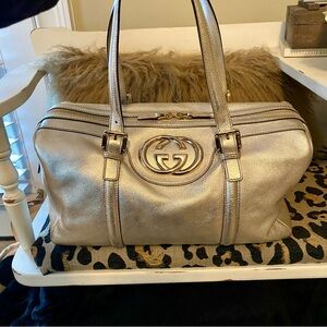 GUCCI Metallic Gold Leather Britt Boston Bag